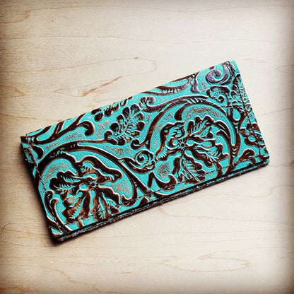 Embossed leather wallet in Cowboy Turquoise