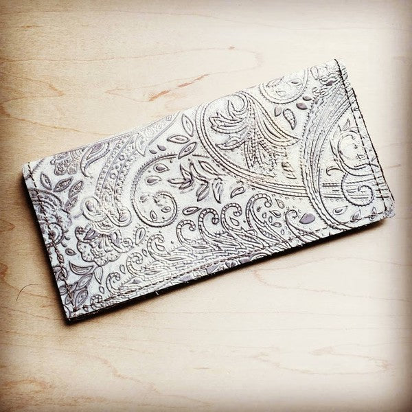 Embossed Leather Wallet in Oyster Paisley