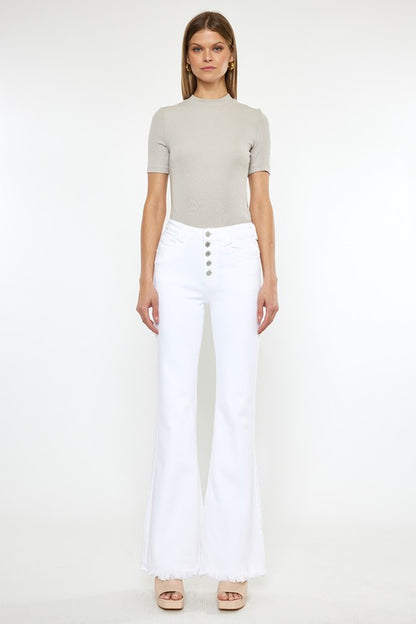 HIGH RISE WHITE FLARE JEANS-KC7410WT