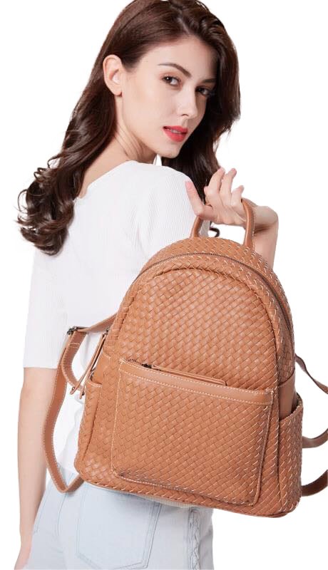 Woven backpack purse for women brown Big
