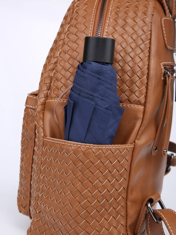 Woven backpack purse for women brown Big