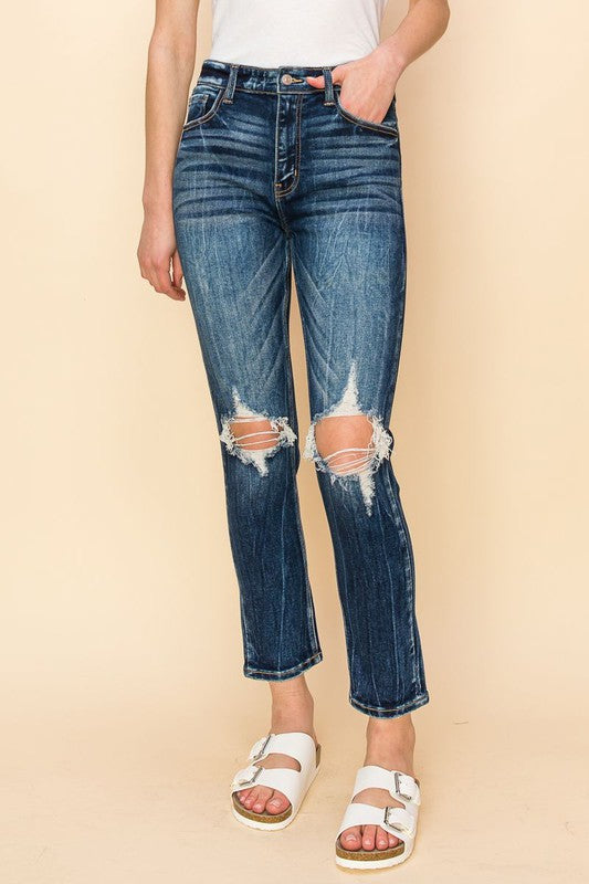 AT1046CGD HIGH RISE STRETCH ANKLE CIGARETTE JEANS